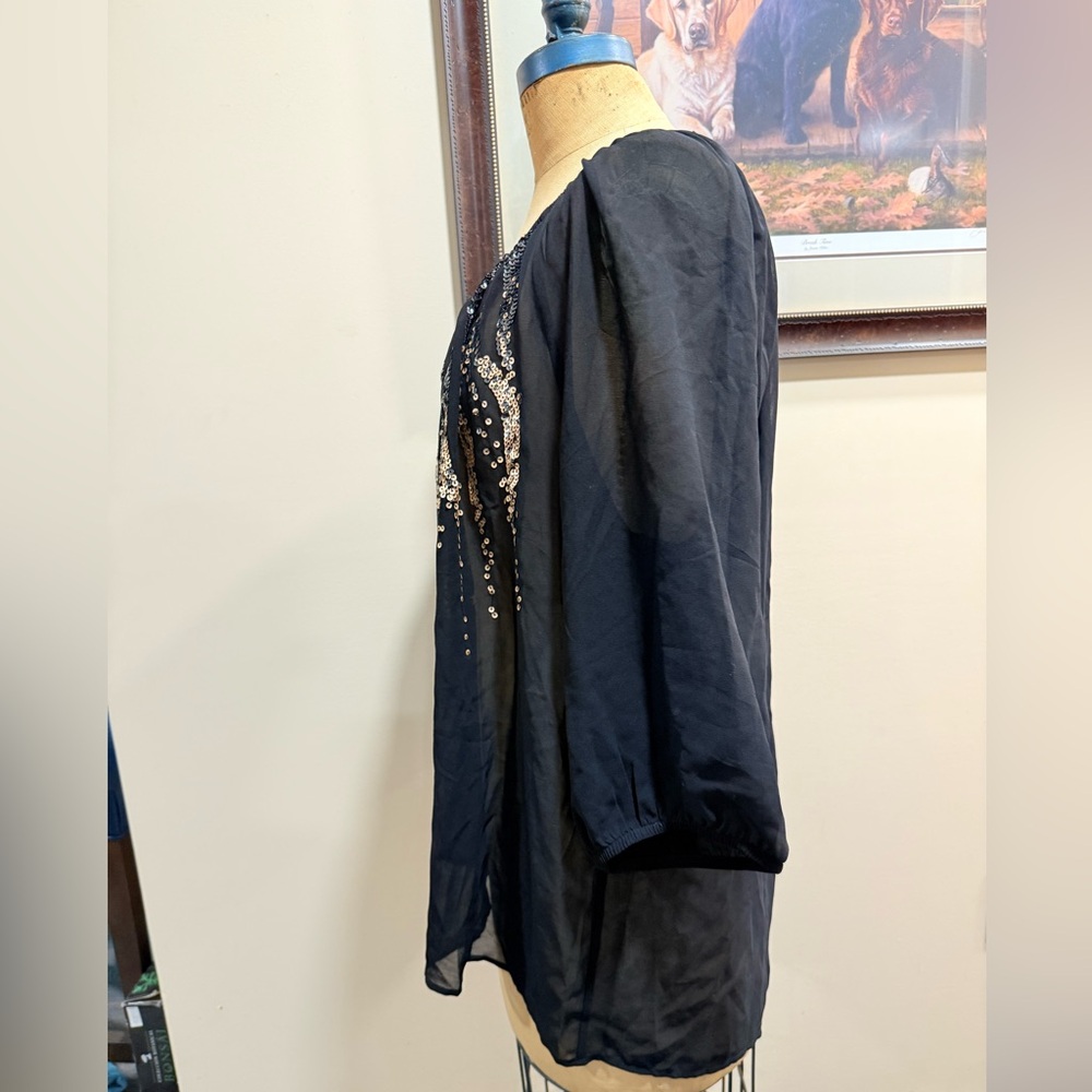 Lane Bryant Black Sheer Sequin Embellished Blouse - Picture 6 of 8